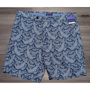 NWT Alan Flusser‎ Men's Blue Paisley Linen Cotton Classic Short Size 38x8